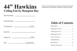 Hampton Bay CHQ8BT707AT Hampton Bay Ceiling Fan Operating Manual